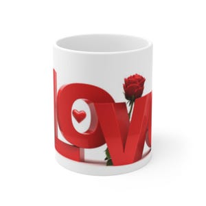 Romantic Love Mug | Valentine&#39;s Day Gift, Coffee Cup, Cute Mug, Floral Decor, Engagement Gift