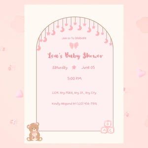 Rosa Babypartyeinladung Vorlage | Bearbeitbar Canva Babypartyeinladung | Nettes Mädchen-Babyparty-Digitaler Download