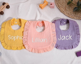 Ruffle Baby Bib, Custom Embroidered Name Bib