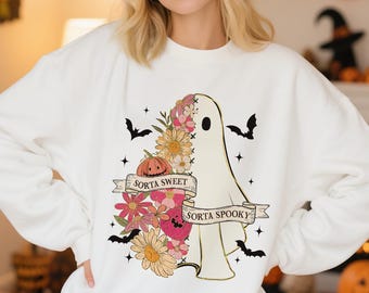 Floral Ghost Halloween T-Shirt, Spooky Sweet Design (PNG)