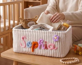 Corduroy 3-Compartment Baby Storage Basket,Custom Baby Shower Gift