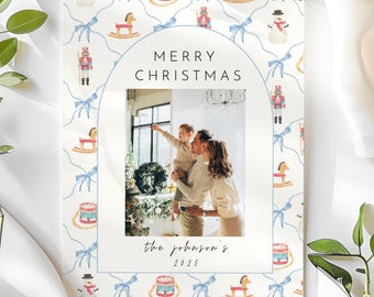 Tarjeta fotográfica navideña con tesoros navideños - Tarjeta familiar navideña - Editable, imprimible, digital, descarga instantánea (5x7)