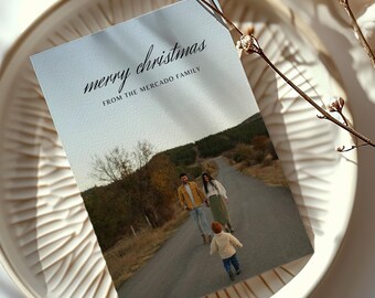 Tarjeta navideña con foto y saludos - Tarjeta navideña familiar - Editable, imprimible, digital e instantánea (5x7)