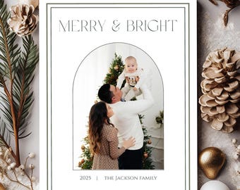 Tarjeta navideña alegre y brillante l Tarjeta navideña con foto familiar l Canva editable, imprimible, descarga digital instantánea (5x7) l Guía de impresión
