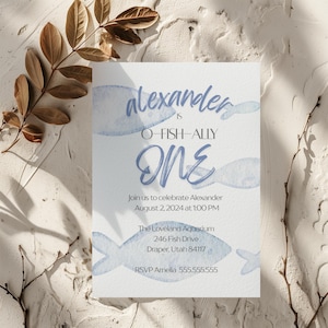 O-Fish-Ally One 1st Birthday Invitation Template – Watercolor Fish Ocean Theme – Editable Printable Digital Download