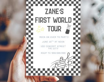 Invitación para el primer cumpleaños de mi primera gira mundial / Invitación para el primer cumpleaños de mi bebé de la gira mundial l Descarga digital editable e imprimible de Canva