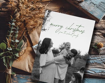 Tarjeta fotográfica "Feliz Navidad, Reunidos en la Alegría" - Tarjeta navideña con foto familiar - Editable, imprimible, descarga digital instantánea (5x7)