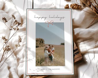 Tarjeta con foto de Felices Fiestas l Tarjeta navideña con foto familiar l Canva editable, imprimible, descarga digital instantánea (5x7) l Guía de impresión