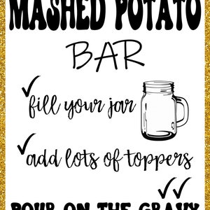 Mashed Potato Bar Sign, chalkboard and white background mashed potato bar sign | Digital party sign