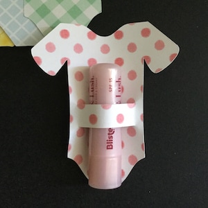 Baby shower favors, 12 baby shower lip balm holders, chap stick baby shower favor holders,  trendy party favors, onsie favor