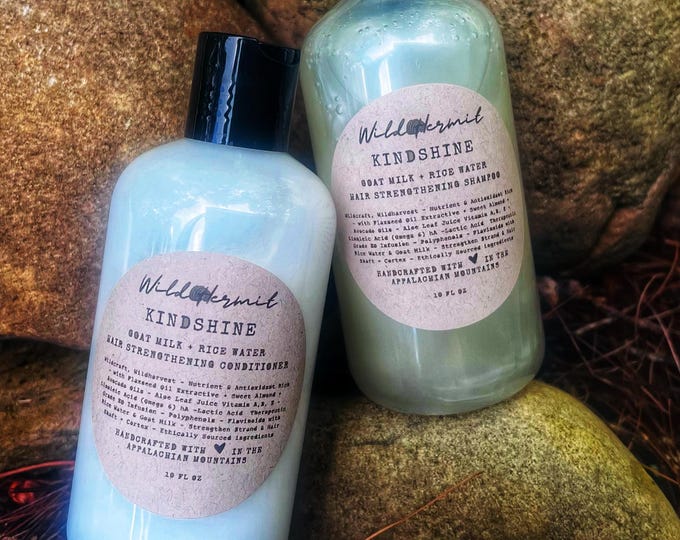 Goat Milk & Rice Water Shampoo and Conditioner Set: KindShine Blend, Organic