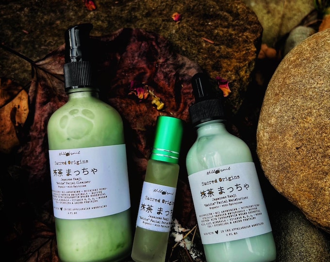 Kanji Matcha Green Tea Skincare Trio: Organic Facial Cleanser, Moisturizer & Serum