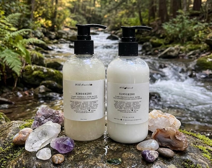 Goat Milk, Rice Water & Flaxseed Shampoo and Conditioner Set: KindShine Blend, Nature Derived Ingredients