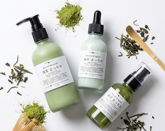 Trío de cuidado de la piel con té verde matcha: limpiador, humectante y suero a base de plantas / Receta de la dinastía Zhou del 4000 a. C.