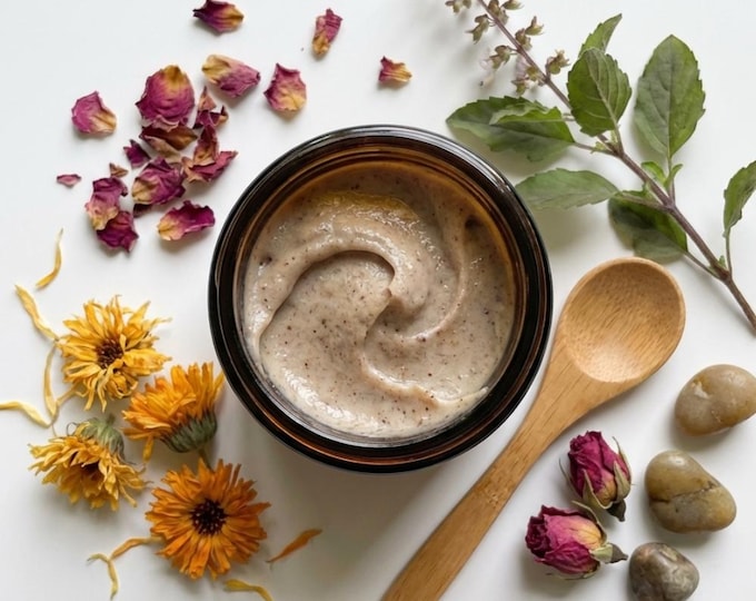 Holy Basil Facial Scrub: Plant Based Exfoliating Cleanser with Aloe | Tone and Tighten