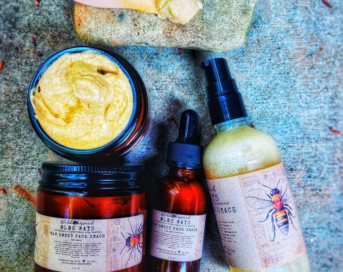 Raw Honey Skincare Set: Carolina Wildflower Honey, Brazilian Yellow Clay | All Natural, Traditional Recipe
