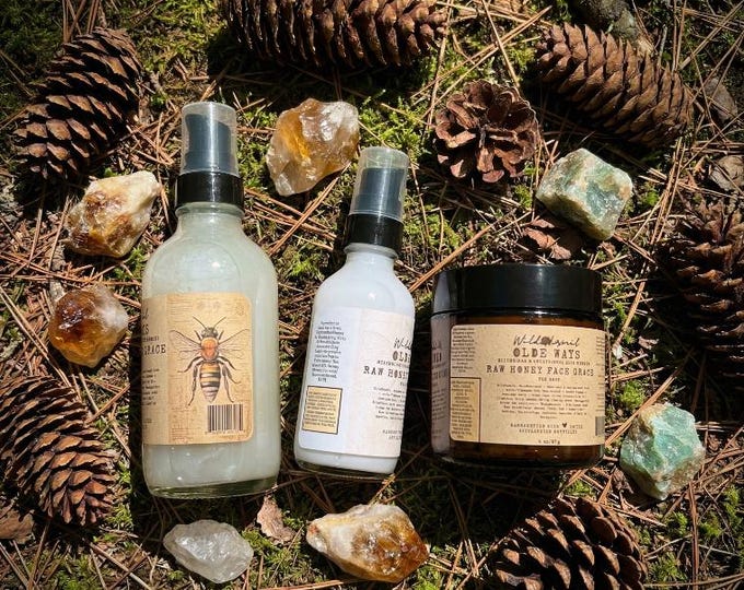 Raw Honey Face Grace Skincare Trio | Plant-Based with Aloe, Flax, Manuka, and Honey