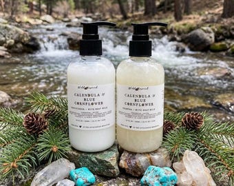 Calendula & Blue Cornflower Goat Milk Shampoo and Conditioner Set: Simple Ingredients | Soften + Shine