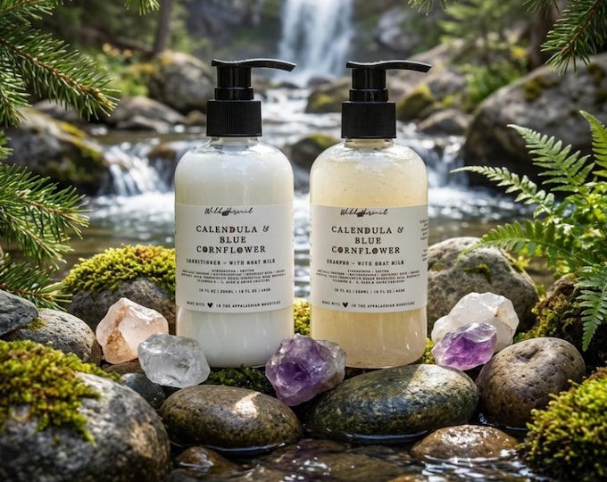Calendula & Blue Cornflower Goat Milk Shampoo and Conditioner Set: Simple Ingredients | Soften + Shine