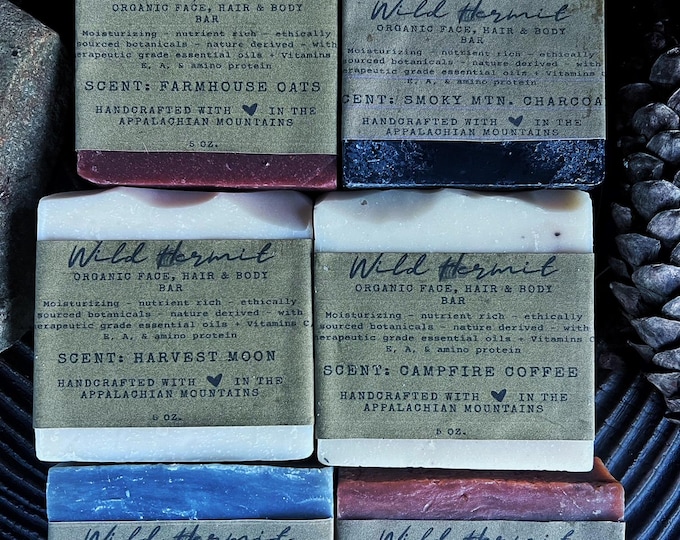 Organic Soap - 4 or 8 pack of Our Bestsellers - Face, Hair & Body Soap Bars - For All Skin Types - Nutrient Rich - Handcrafted with Love -