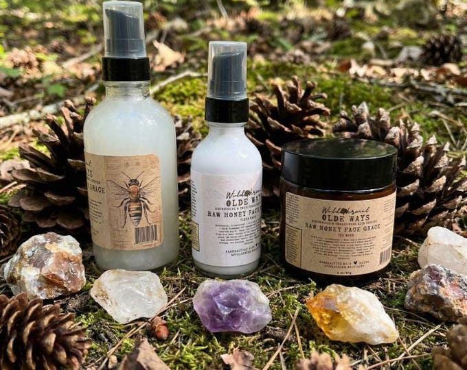 Raw Honey Face Grace Skincare Trio | Plant-Based with Aloe, Flax, Manuka, and Honey