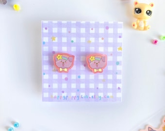 Acrylic Stud Earrings - Happy Puppy Club Mascot - Cute Earrings - Kids Earrings - Allergy Free - Kawaii Gifts