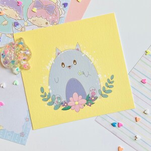Mini Print - Inspirational - Cute Cat - Keep Going - Kawaii Digital Art - Artwork Mental Health Gifts