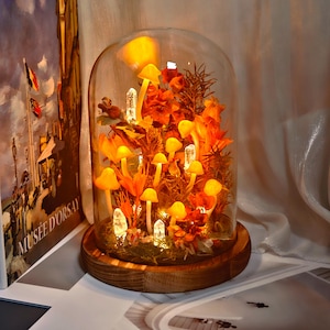 Luce notturna in cristallo giallo fatta a mano, lampada a fungo, decorazione fantasy a forma di foresta, regalo a sorpresa per gli amanti della natura, luce ambientale, regalo unico