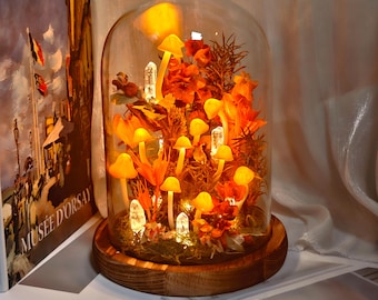 Handmade Yellow Crystal Night Light, Mushroom Lamp, Fantasy Forest Decor, Surprise Gift for Nature Lover, Ambient Light, Unique Gift