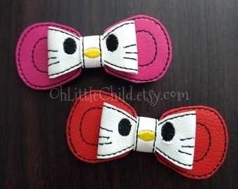 Cute kitty hair bow embroidered hair clip cat pink red white