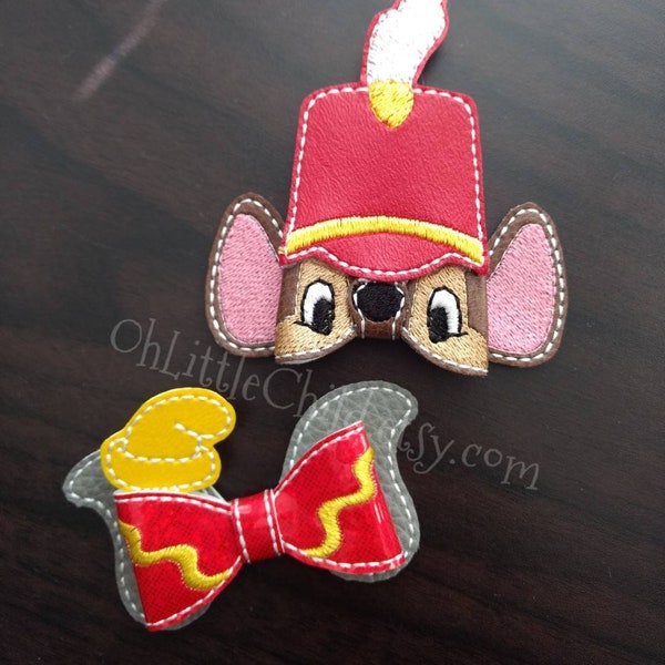 Flying elephant mouse circus movie big ears dumbo inspired bow hair clip 3d clippie embroidered hair bow