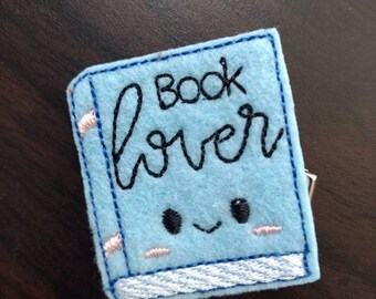 Book lover library story feltie embroidered hair clip