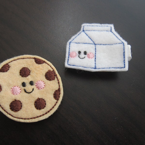 Perfect Pair milk & chocolate chip cookie feltie hair clip clippie embroidered