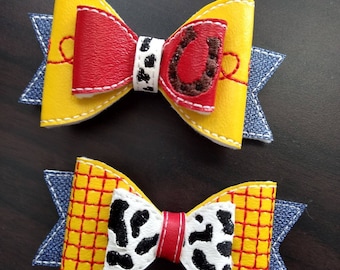 Cowboy cowgirl hair bow embroidered hair clip toy story