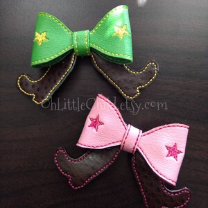 Cowboy cowgirl bow country hair clip 3d Texas boots embroidered hair bow rodeo