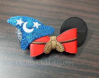 Wizard Mickey ears boy mouse inspired embroidered hair bow clip