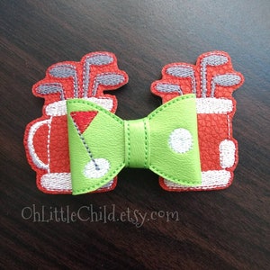 Golf golfer embroidered hair clip barette hair bow sport custom color clubs tee