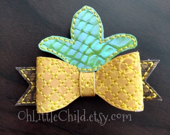 Summer fruit pineapple tropical vacation bow hair clip embroidered hair bow food