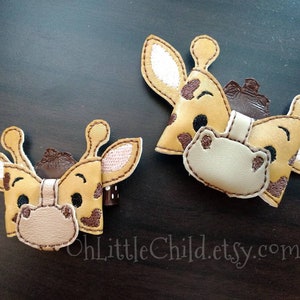 Giraffe zoo jungle safari animal hair clip embroidered hair bow