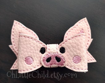Pink farm animal year of the pig new year lunar Chinese vietnamese bow hair clip clippie embroidered hair bow
