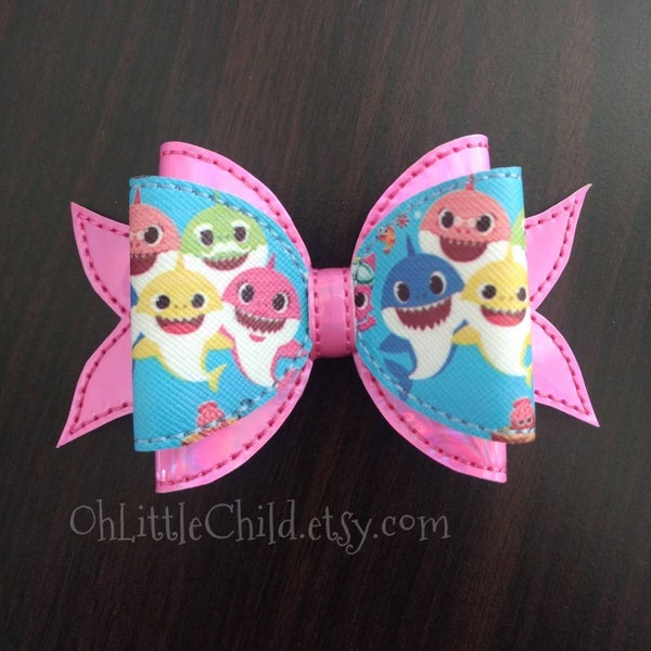 Baby Shark song inspired embroidered hair clip fish tail double loops