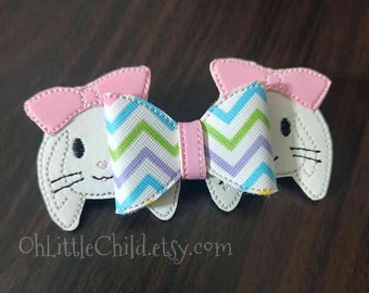 Easter Bunny spring rabbit animal cute girl 3d embroidered hair bow Easter egg pink chevron