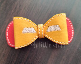 Iron guy inspired hair clip embroidered hair bow hero superhero red gold yellow