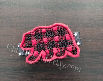 Buffalo plaid bear red black Christmas feltie embroidered hair clip