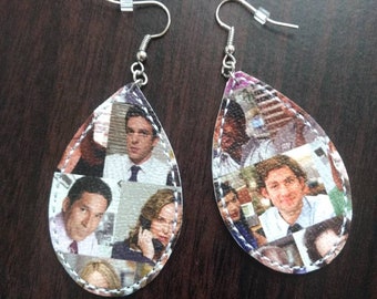 The office Faux Leather earrings embroidered vinyl earrings teardrop light weight dangle tv show dundee mifflin