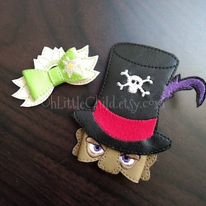 Princess and the frog hair bow tiana shadow man voodoo man inspired embroidered hair bow clip