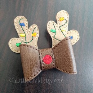 Deer Hunter moose elk bow hair clip clippie embroidered reindeer Christmas hair bow rudolph