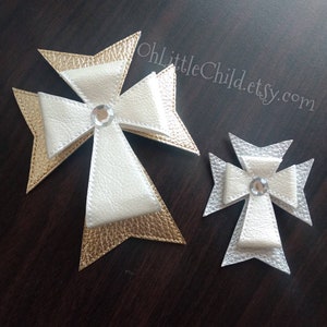 Gold silver cross bow hair clip embroidered hair bow baptism first communion catholic church easter