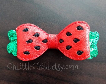 Summer fruit strawberry picking bow hair clip embroidered hair bow