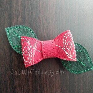 Red rose hair bow 3d embroidered hair clip floral flower spring